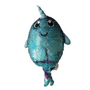Shimmeez Reversible Sequins Unicorn Fish Stuffed Animal Toy Blue Purple 15” Long